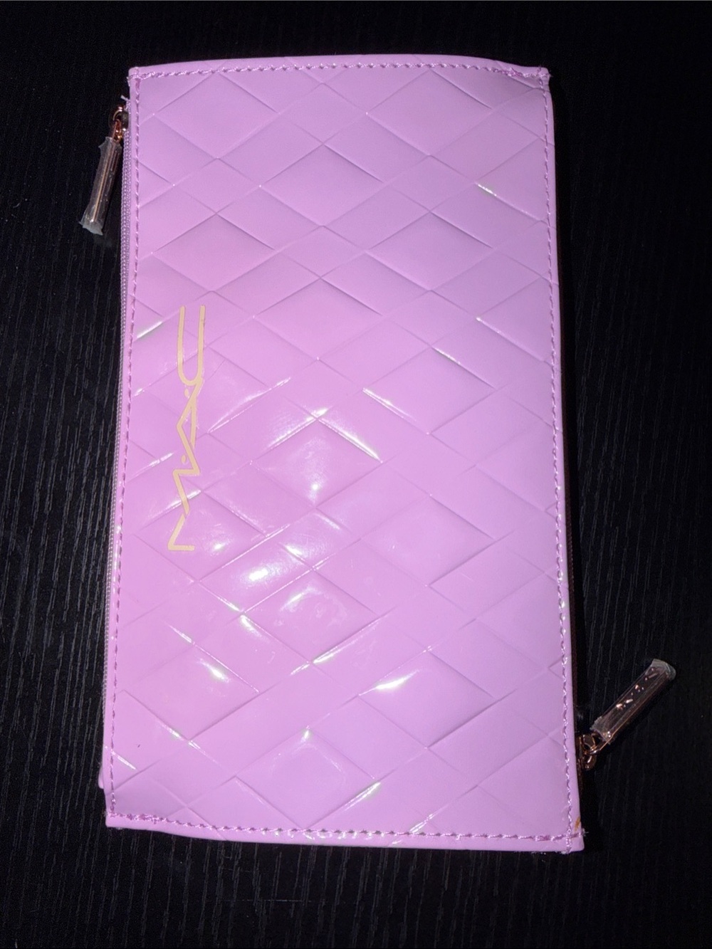 MAC Cosmetics Glossy Quilted Lilac Zip Wallet with Gold Logo